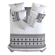 Benjara Jim 5pc King Size Comforter Set- Shams- White Black Jacquard Stripe