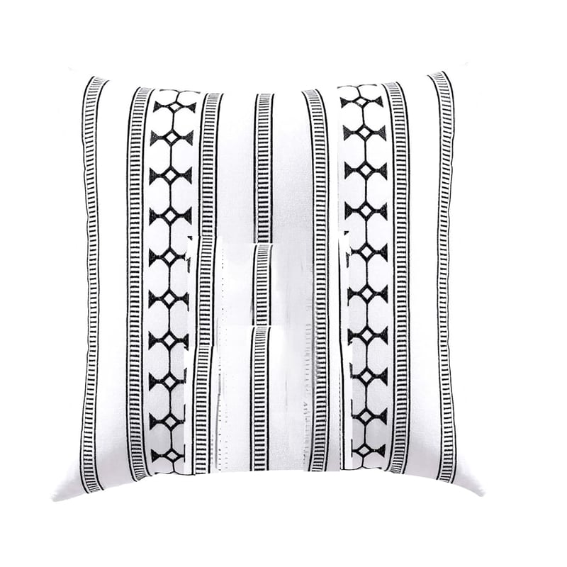 Benjara Jim Euro Sham with Black and White Clipped Jacquard Stripe- 26 x 26