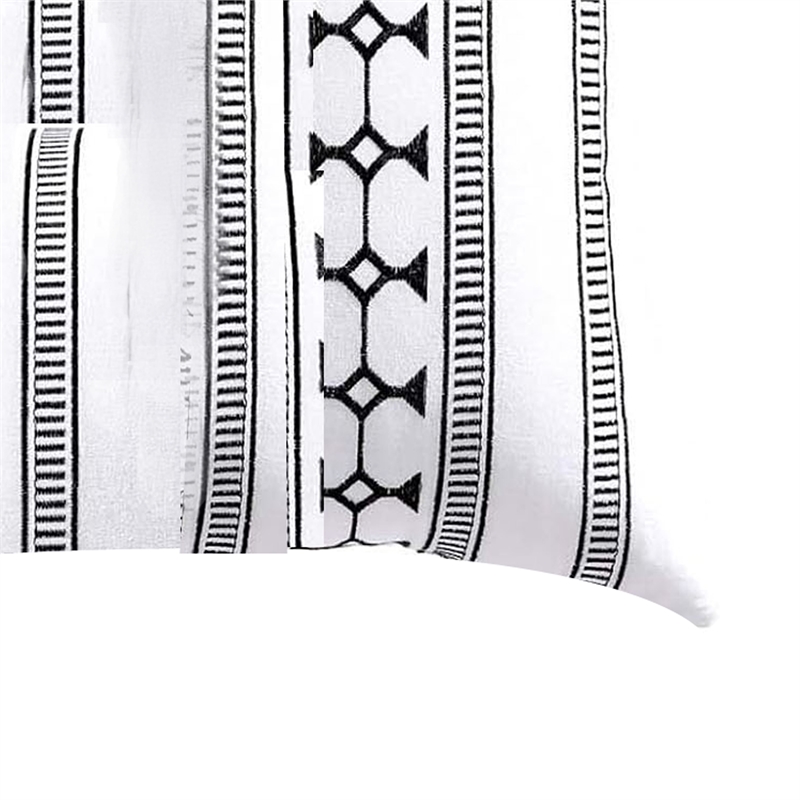 Benjara Jim Euro Sham with Black and White Clipped Jacquard Stripe- 26 x 26