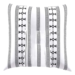 Benjara Jim Euro Sham with Black and White Clipped Jacquard Stripe- 26 x 26