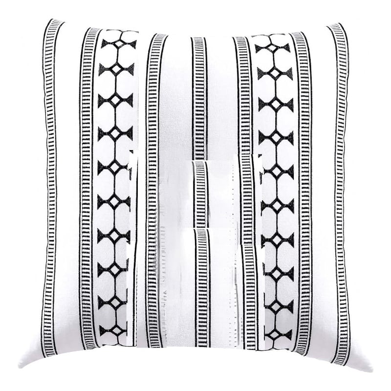 Benjara Jim Euro Sham with Black and White Clipped Jacquard Stripe- 26 x 26