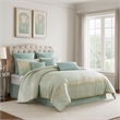 Benjara Teesa 10pc King Comforter Set- Shams- Blue and Gold Woven Jacquard