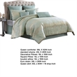 Benjara Teesa 9pc Queen Comforter Set- Shams- Blue and Gold Woven Jacquard