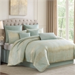 Benjara Teesa 9pc Queen Comforter Set- Shams- Blue and Gold Woven Jacquard