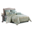 Benjara Teesa 9pc Queen Comforter Set- Shams- Blue and Gold Woven Jacquard