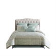 Benjara Teesa 9pc Queen Comforter Set- Shams- Blue and Gold Woven Jacquard
