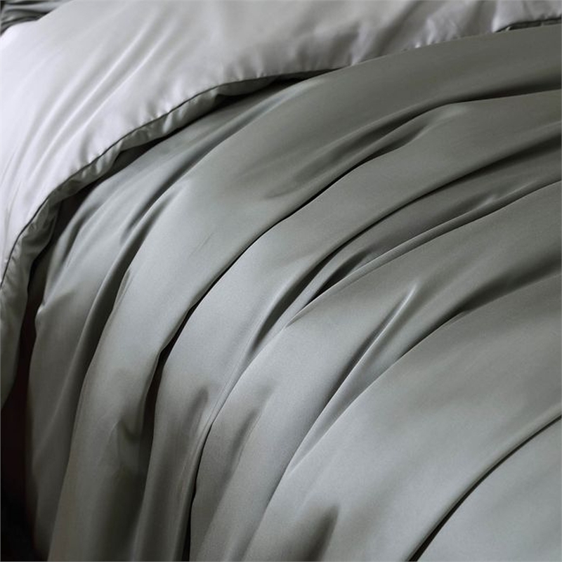 Benjara Keo 9pc King Comforter Set- Reversible- Soft Sage Gray Silky Fabric
