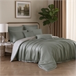 Benjara Keo 8pc Queen Comforter Set- Reversible- Shams- Sage Gray Silky Fabric
