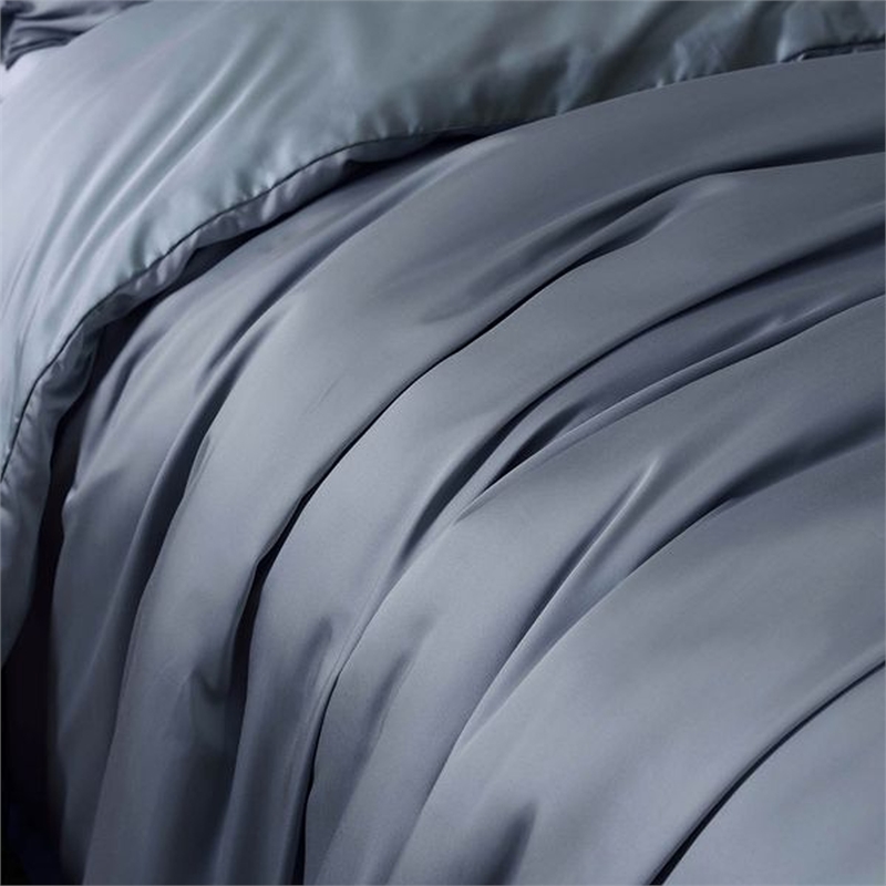 Benjara Keo 8pc Queen Comforter Set- Reversible- Shams Smoke Blue Silky Fabric