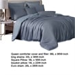 Benjara Keo 8pc Queen Comforter Set- Reversible- Shams Smoke Blue Silky Fabric