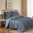 Benjara Keo 8pc Queen Comforter Set- Reversible- Shams Smoke Blue Silky Fabric