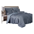 Benjara Keo 8pc Queen Comforter Set- Reversible- Shams Smoke Blue Silky Fabric