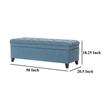 Benjara Rhya Storage Ottoman Bench- Soft Blue Fabric- Black Wood- 50 Inch