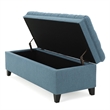 Benjara Rhya Storage Ottoman Bench- Soft Blue Fabric- Black Wood- 50 Inch