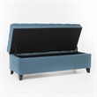 Benjara Rhya Storage Ottoman Bench- Soft Blue Fabric- Black Wood- 50 Inch
