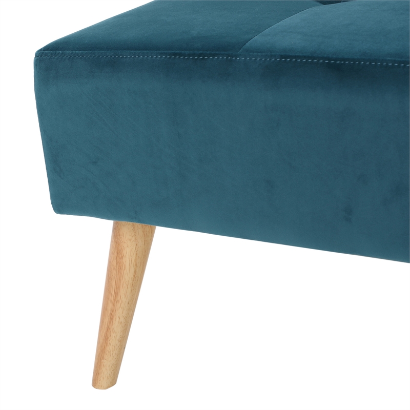 Benjara Ottoman- Tufted Teal Velvet- Brown Tapered Wood Legs- Square 31 Inch