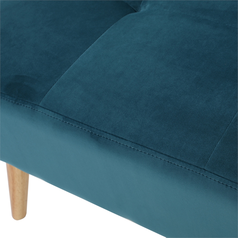 Benjara Ottoman- Tufted Teal Velvet- Brown Tapered Wood Legs- Square 31 Inch