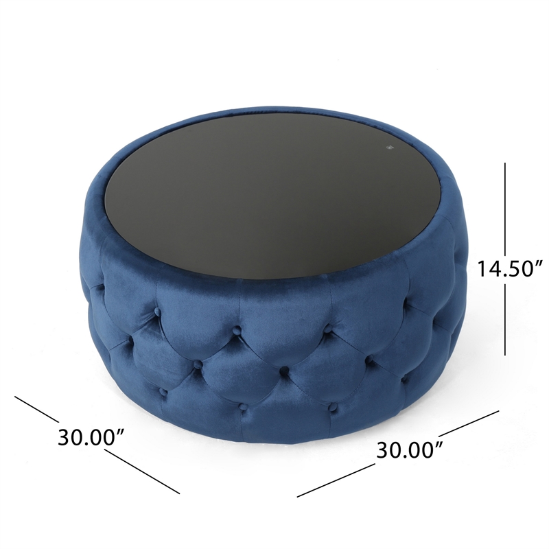 Benjara Pirana Ottoman Coffee Table- Blue Tuft Velvet- 30