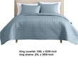 Benjara Keo 3pc King Coverlet Set- Reversible- Shams Sky Blue Silky Fabric