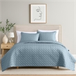 Benjara Keo 3pc King Coverlet Set- Reversible- Shams Sky Blue Silky Fabric