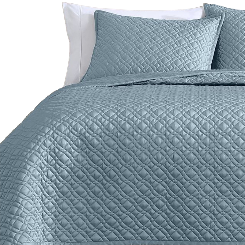 Benjara Keo 3pc King Coverlet Set- Reversible- Shams Sky Blue Silky Fabric