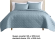 Benjara Keo 3pc Queen Coverlet Set- Reversible- Shams- Sky Blue Silky Fabric