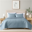 Benjara Keo 3pc Queen Coverlet Set- Reversible- Shams- Sky Blue Silky Fabric