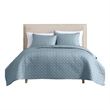 Benjara Keo 3pc Queen Coverlet Set- Reversible- Shams- Sky Blue Silky Fabric