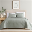 Benjara Keo 3pc Queen Coverlet Set- Reversible- Shams- Sage Gray Silky Fabric
