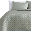 Benjara Keo 3pc Queen Coverlet Set- Reversible- Shams- Sage Gray Silky Fabric
