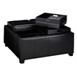 Benjara Storage Ottoman- Tufted Chocolate Brown Faux Leather- 35
