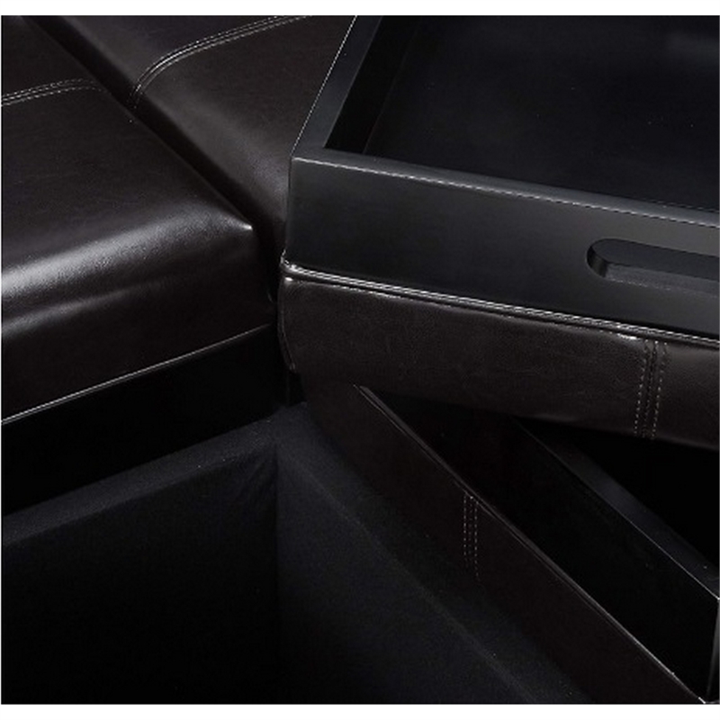 Benjara Storage Ottoman- Tufted Chocolate Brown Faux Leather- 35