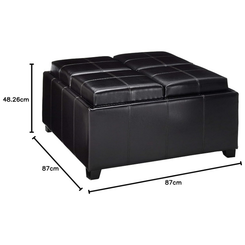 Benjara Storage Ottoman- Tufted Chocolate Brown Faux Leather- 35