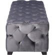 Benjara Ottoman Bench- Button Tufted Gray Velvet- Soft Cushions- 51 Inch