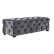Benjara Ottoman Bench- Button Tufted Gray Velvet- Soft Cushions- 51 Inch