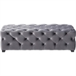 Benjara Ottoman Bench- Button Tufted Gray Velvet- Soft Cushions- 51 Inch