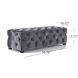 Benjara Ottoman Bench- Button Tufted Gray Velvet- Soft Cushions- 51 Inch