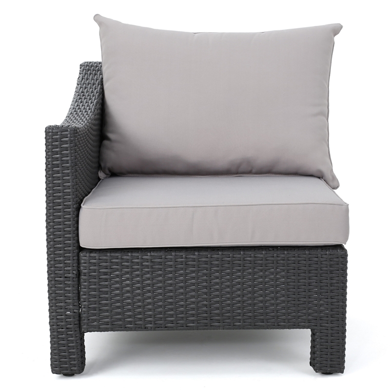 Benjara Annie Outdoor Modular Right Corner Sofa Set- Gray Fabric- Black Rattan