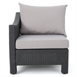 Benjara Annie Outdoor Modular Right Corner Sofa Set- Gray Fabric- Black Rattan