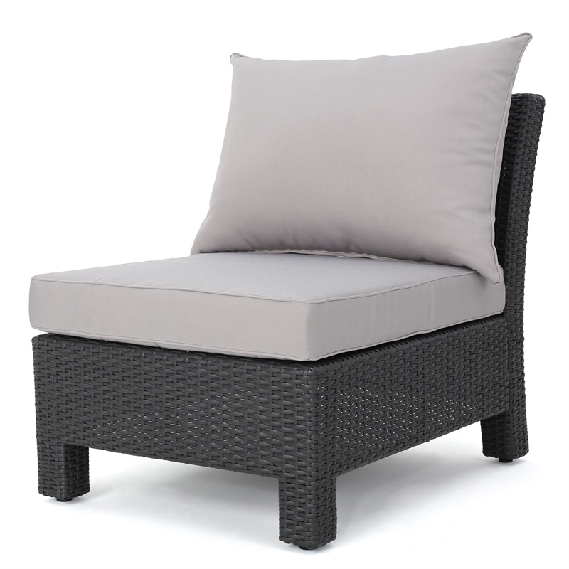 Benjara Annie Outdoor Modular Right Corner Sofa Set- Gray Fabric- Black Rattan