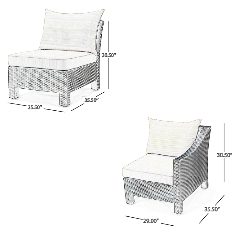 Benjara Annie Outdoor Modular Right Corner Sofa Set- Gray Fabric- Black Rattan