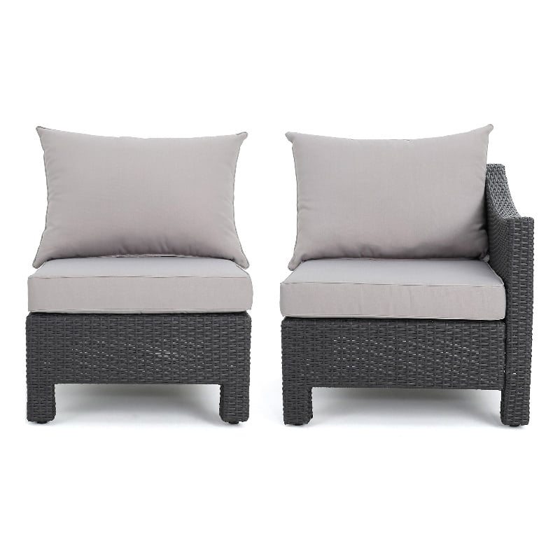 Benjara Annie Outdoor Modular Right Corner Sofa Set- Gray Fabric- Black Rattan
