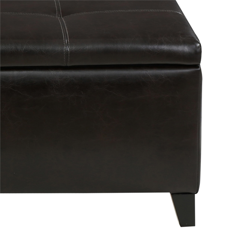 Benjara Lannie Storage Ottoman- Dual Top- Rich Brown Faux Leather- 48 Inch