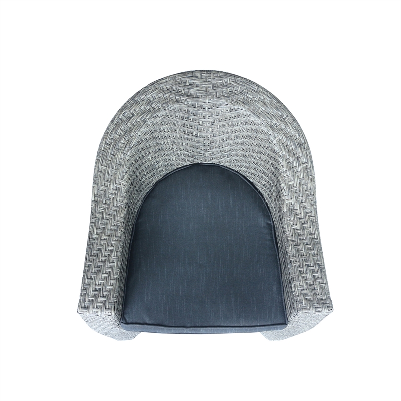 Benjara Nicki Outdoor Swivel Chair- Gray Rattan Wicker- Black Fabric Cushion