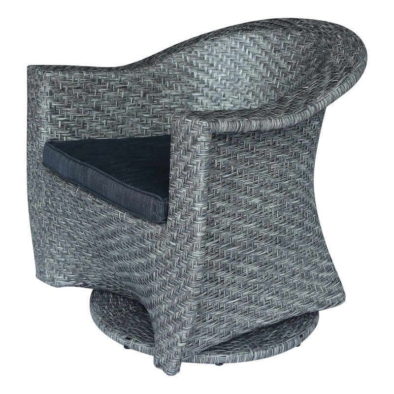 Benjara Nicki Outdoor Swivel Chair- Gray Rattan Wicker- Black Fabric Cushion