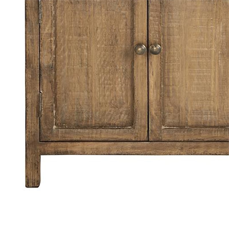Benjara Lia Small Accent Cabinet- 2 Door- Drawer- Antique Style Natural Wood