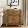 Benjara Lia Small Accent Cabinet- 2 Door- Drawer- Antique Style Natural Wood