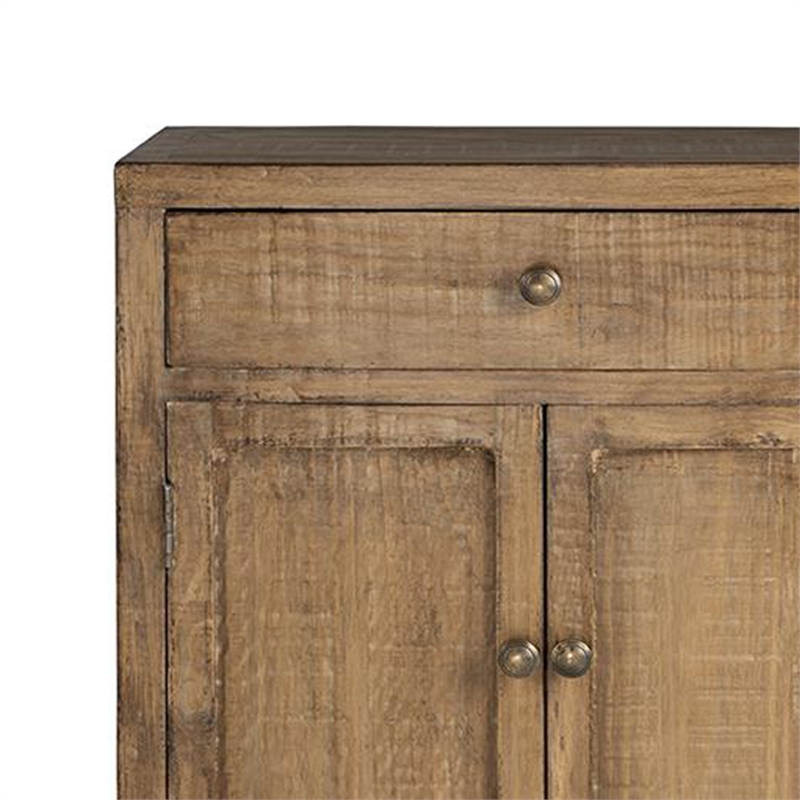 Benjara Lia Small Accent Cabinet- 2 Door- Drawer- Antique Style Natural Wood