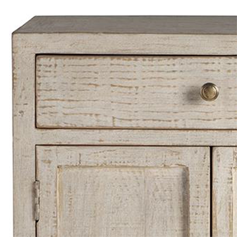 Benjara Lia Small Accent Cabinet- 2 Door- Drawer- Antique Style Whitewash Wood