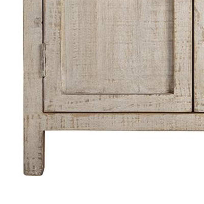 Benjara Lia Small Accent Cabinet- 2 Door- Drawer- Antique Style Whitewash Wood